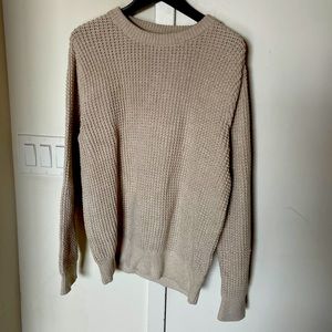 Cotton crewneck sweater in garter stitch